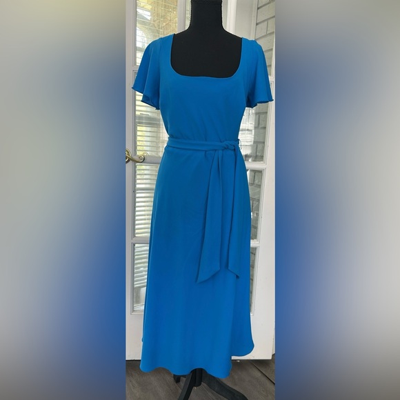 Ralph Lauren Dresses & Skirts - Lauren Ralph Lauren Midi Dress Women 8 Blue Crepe Belt Flutter Sleeve